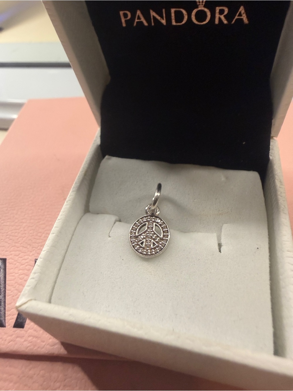 Pandora Retired  Silver Peace Sign Pavé Pendant Charm